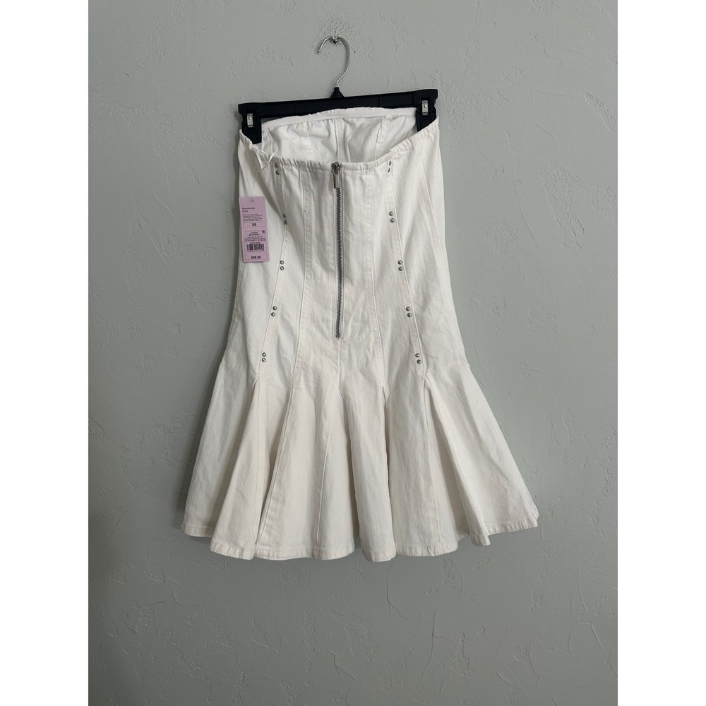 Wild Fable‎ White Denim Corset Mini Skirt XS Studded Flare A Line Festival - Picture 2 of 5